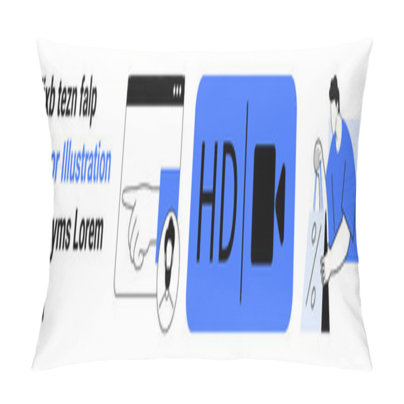 Personality  Hand Pointing At A Location On A Digital Map Window, HD Video Icon, Person Examining Paperwork. Ideal For Technology, Navigation, Video Quality, Office Tasks, GPS, Media Production Map Applications Pillow Covers