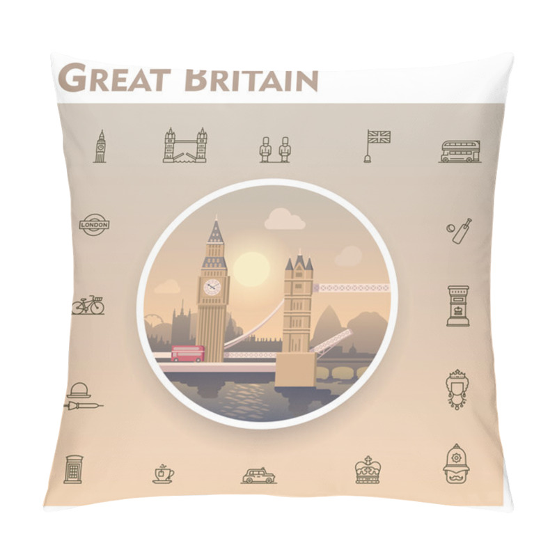 Personality  United Kingdom Travel Icon Set Pillow Covers