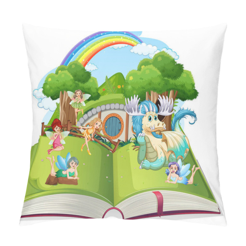 Personality  Medieval Magic Land Scene On Open Book Illustration Pillow Covers