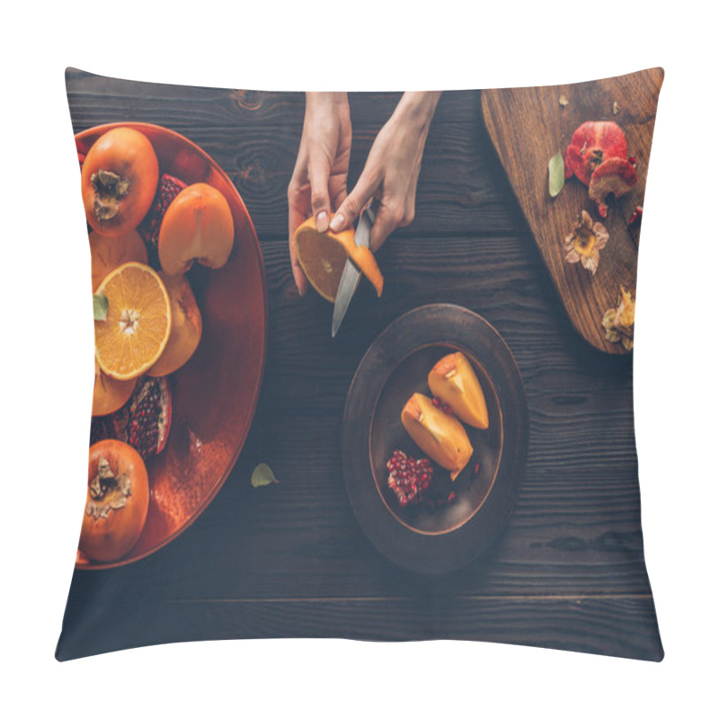 Personality  Cropped Image Of Woman Peeling Orange Pillow Covers