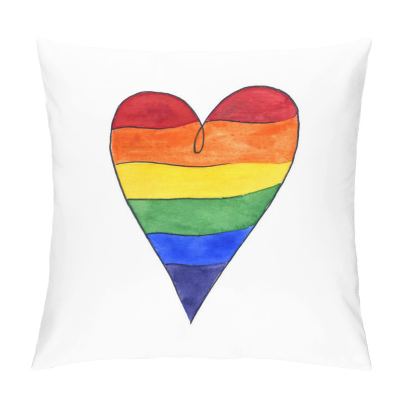 Personality  Watercolor Illustration. World Coming Out Day. Rainbow Heart As Symbol Of Lgbt Community, Peace And Pride Pillow Covers