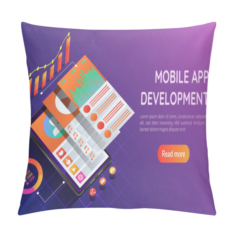 Personality  3d Isometric Web Banner Smartphone With Mobile Application User Interface And Navigation Layer Screen. Mobile Application Development Landing Page Concept. Pillow Covers