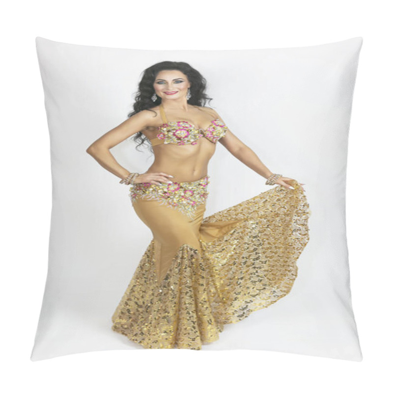 Personality  A Brunette Woman In A Dance Suit On A White Background. Pillow Covers