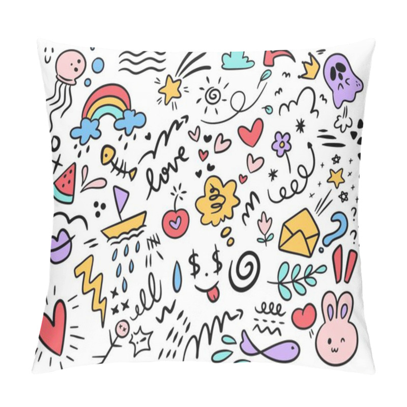 Personality  Hand Drawn Scribble Doodle Set, Childish Background Pillow Covers