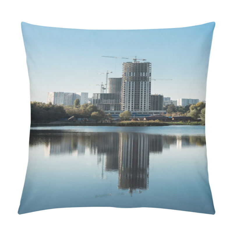 Personality  Modern Buildings With Reflection In Lake In City In Autumn Pillow Covers