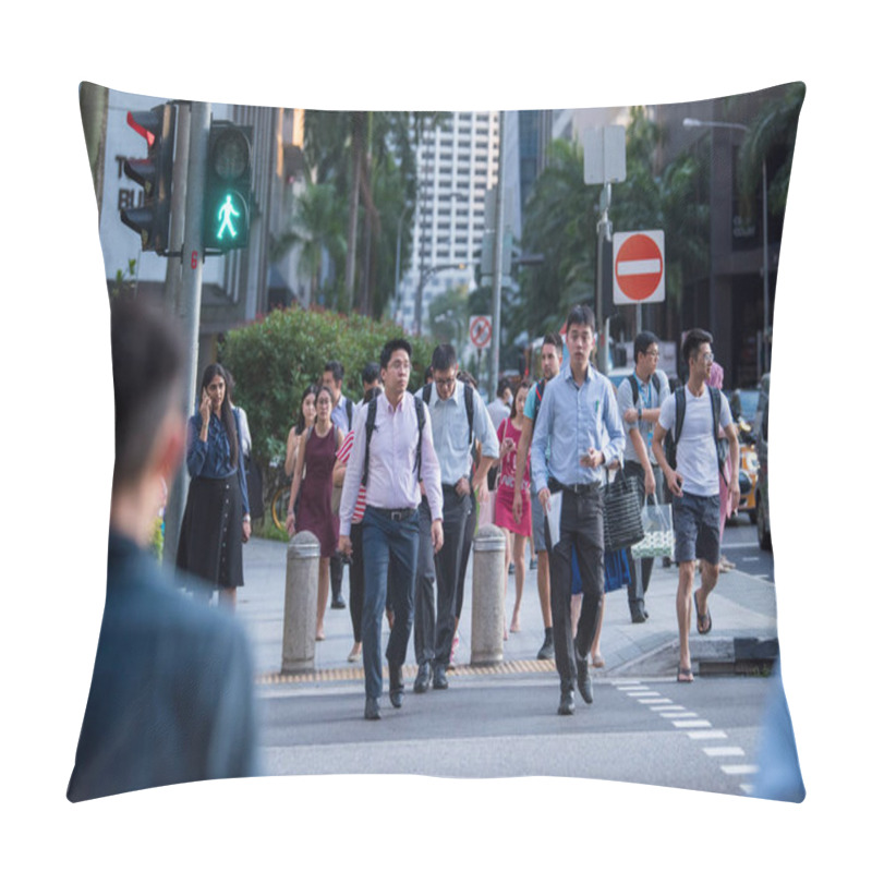 Personality  Singapore City, Singapore - September 08, 2019: At The End Of The Working Dayoffice Workers Walking On The Streets Of The Central Business District. Pillow Covers