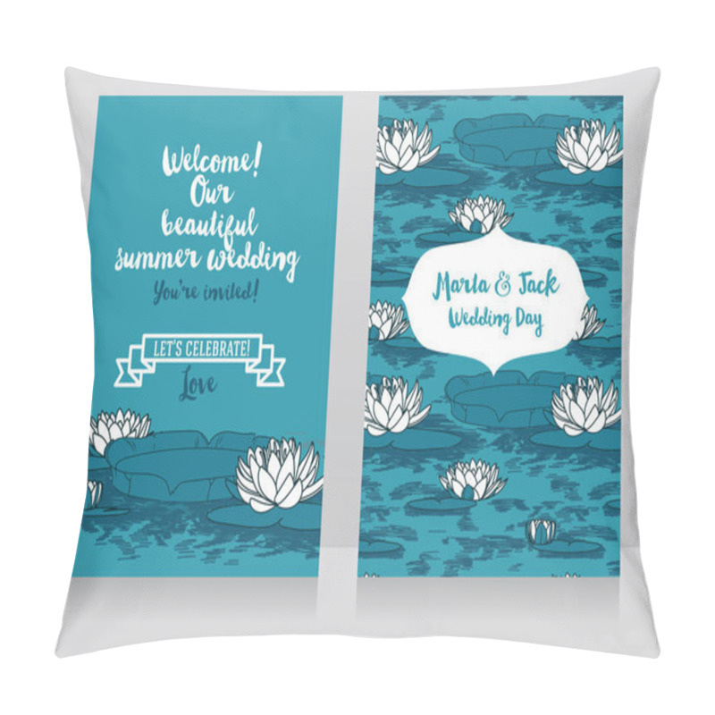 Personality  Two Cards For Wedding With Water Lilies Pillow Covers