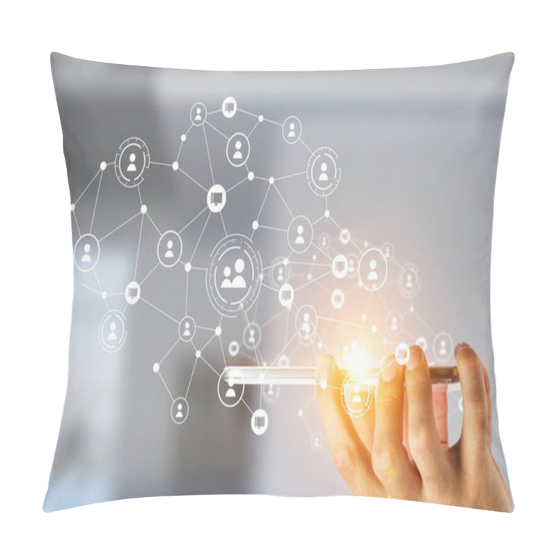 Personality  Network With His Mobile Phone . Mixed Media Pillow Covers