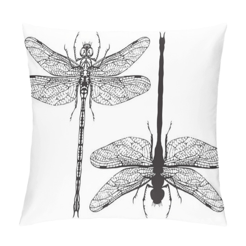 Personality  Black And White Realistic Dragonflys Close Up Pillow Covers