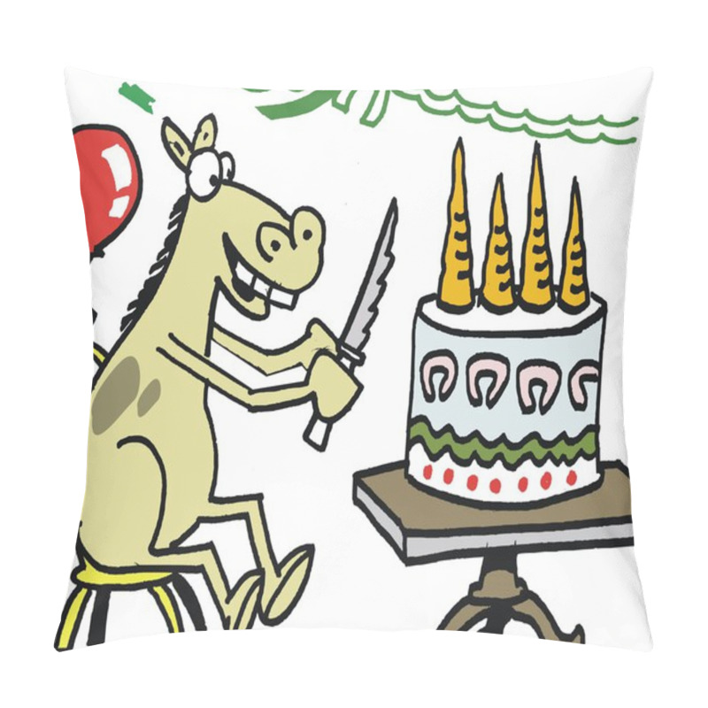 Personality  Vector Cartoon Of Happy Horse Cutting Birthday Cake Of Carrots Pillow Covers