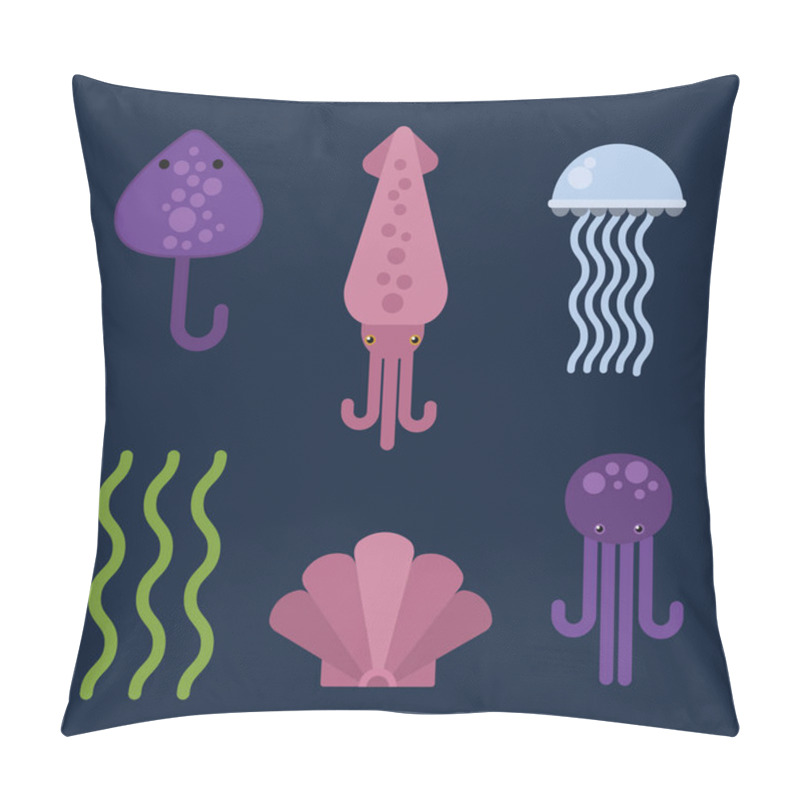 Personality  Sea Animals Marine Life Character Vector Illustration. Pillow Covers