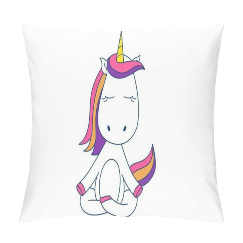 Personality  Vector Cartoon Illustration Of Cute Unicorn In Yoga Pose. Isolated On White Background. Pillow Covers