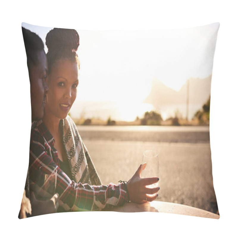 Personality  Beautiful Mixed Race Woman Looking Into Camera During Outdoor Date Pillow Covers