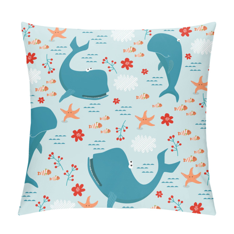 Personality  Summer Background With Whales And Fish Pillow Covers