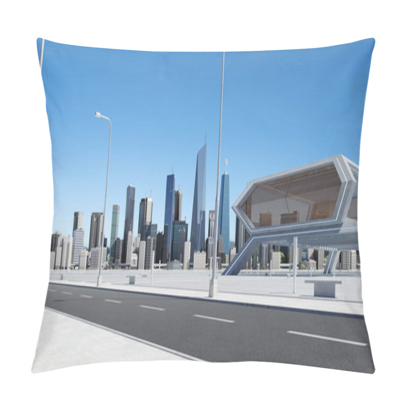 Personality  Roadside Street View With Modern Buildings Background. 3d Rendering Pillow Covers