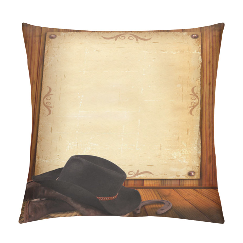 Personality  Western Background With Cowboy Clothes And Old Paper For Text Pillow Covers