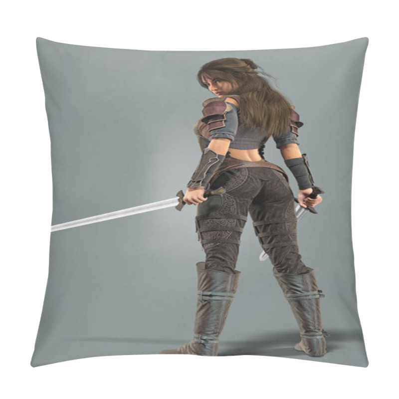 Personality  Rear View Of A Medieval Fantasy Style Woman Holding A Sword Pillow Covers