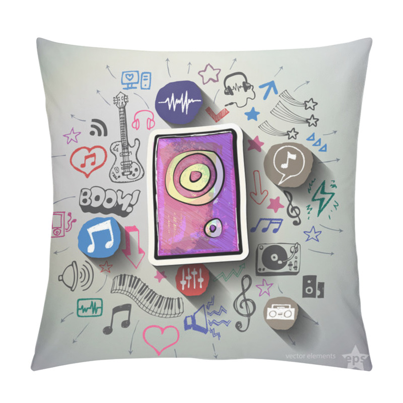 Personality  Music And Entertainment Collage With Icons Background Pillow Covers