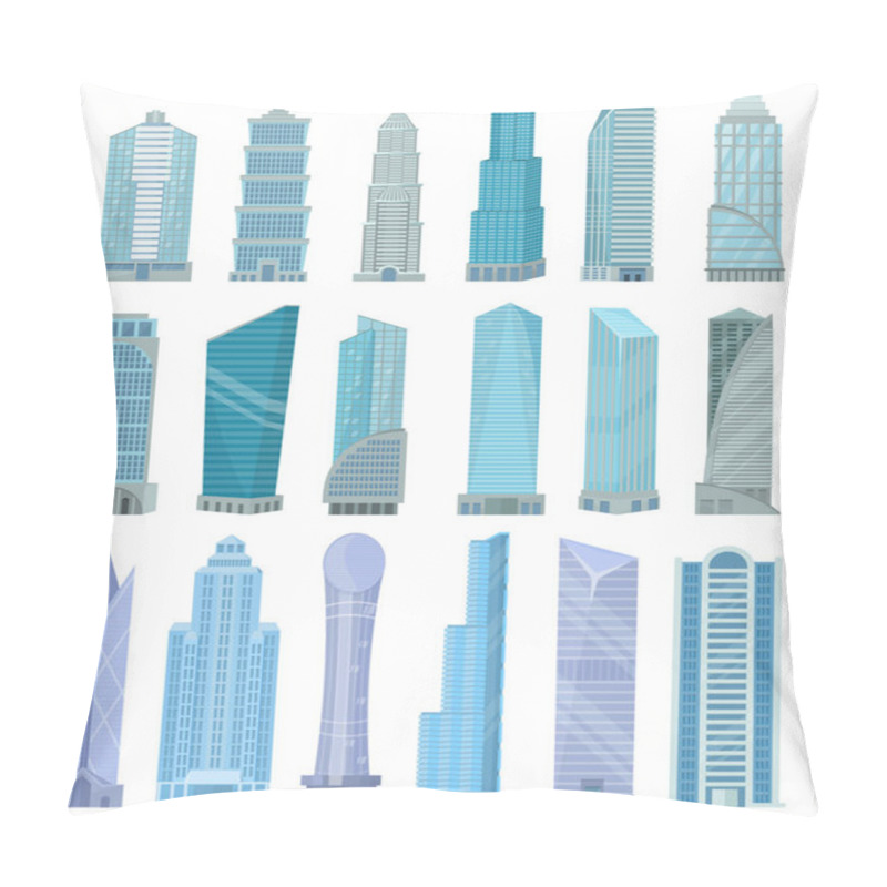 Personality  Building Skyscraper In Cityscape Vector City Skyline And Business Officebuilding Of Commercial Company And Build Architecture To High Sky Set Illustration Isolated On White Background Pillow Covers