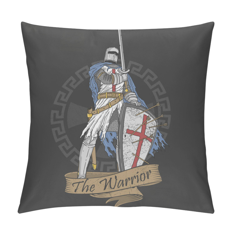 Personality  Veteran Warrior Sword And Shield Illustration Vector Pillow Covers