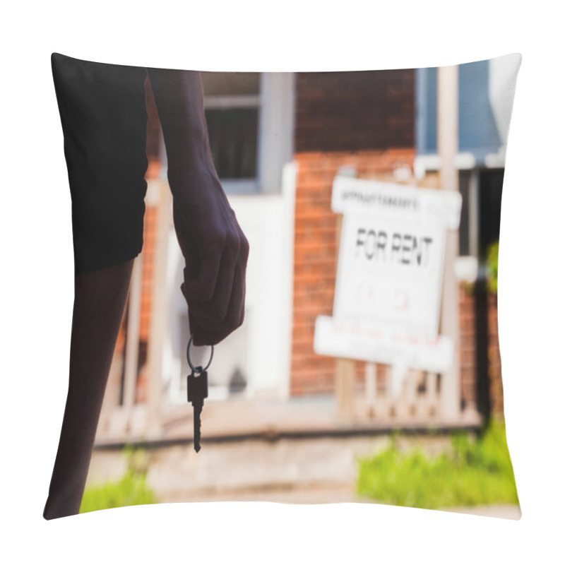 Personality  Young Woman Standing In Front Of Her New Apartment Pillow Covers