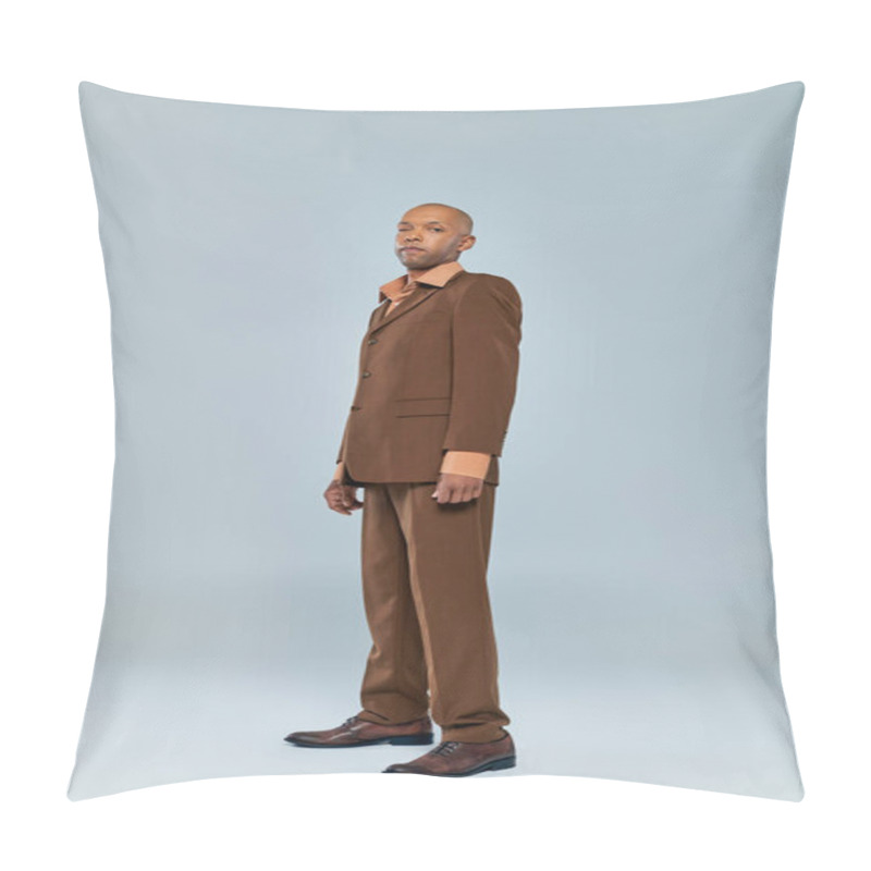 Personality  Eye Syndrome, Bold African American Man With Myasthenia Gravis Standing On Grey Background, Dark Skinned Person In Formal Wear, Diversity And Inclusion, Real People, Full Length  Pillow Covers