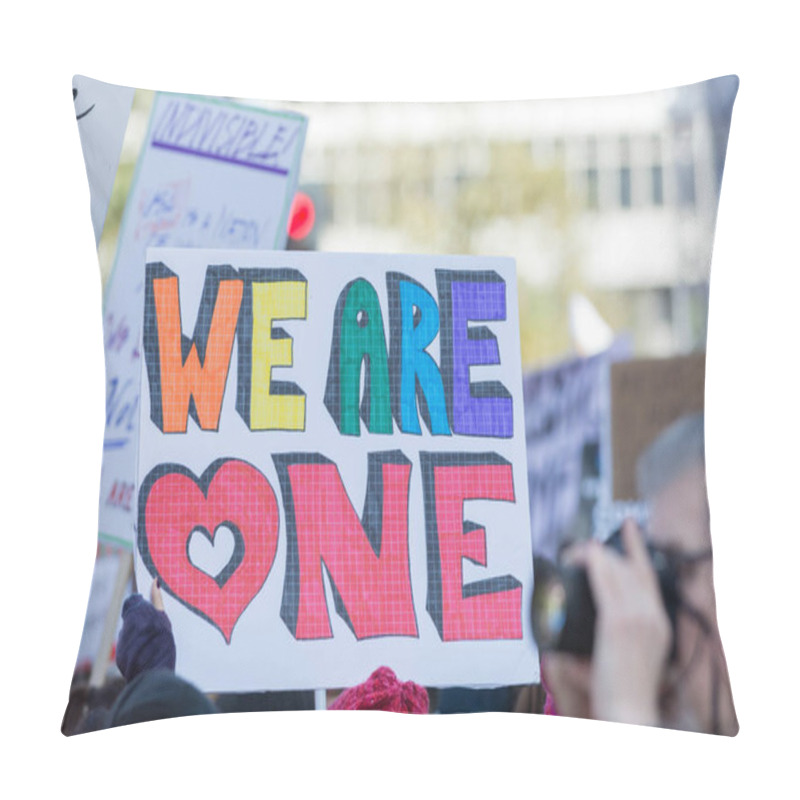 Personality  Activist Holds A Sign About Human Rights Pillow Covers