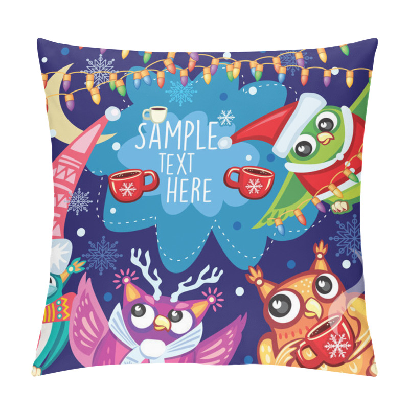 Personality  Merry Christmas Card With Cute Owls Pillow Covers