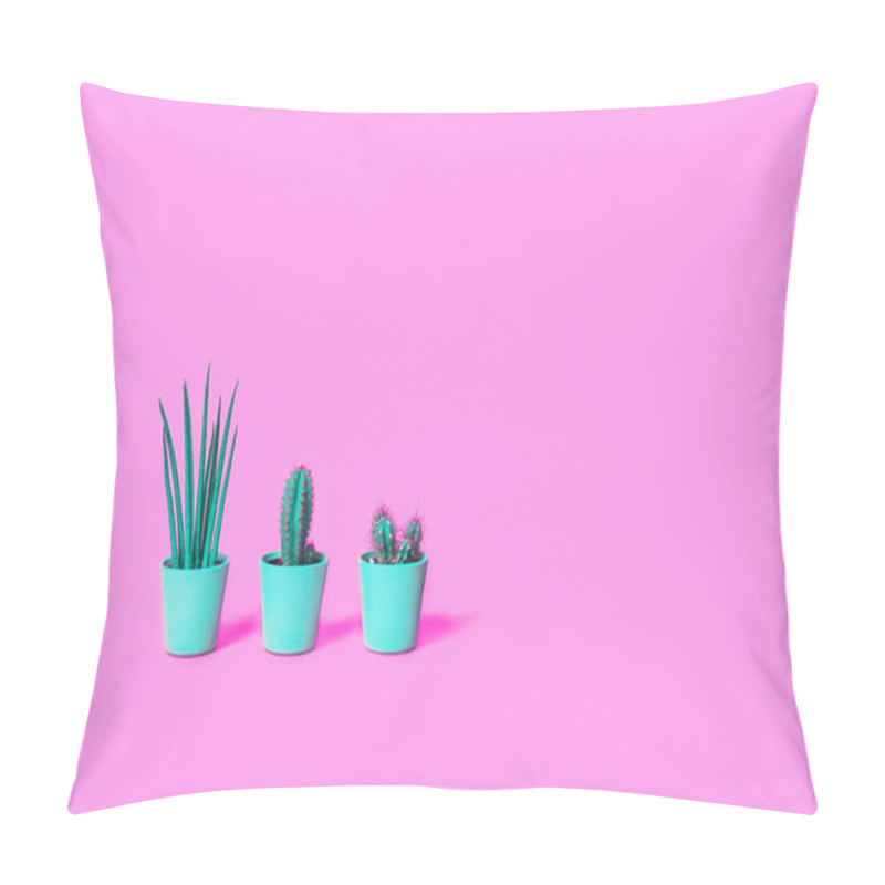 Personality  Three Cacti On Neon Pink Background In Mint Pots Pillow Covers