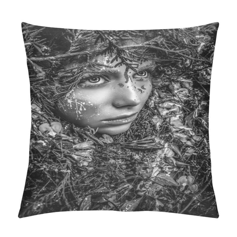 Personality  Fairy Tale Girl In Fantasy Stylization. Black-white Photo.  Pillow Covers