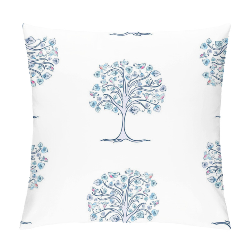 Personality  Seamless Pattern Of Decorative Frozen Trees With Bullfinches Pillow Covers