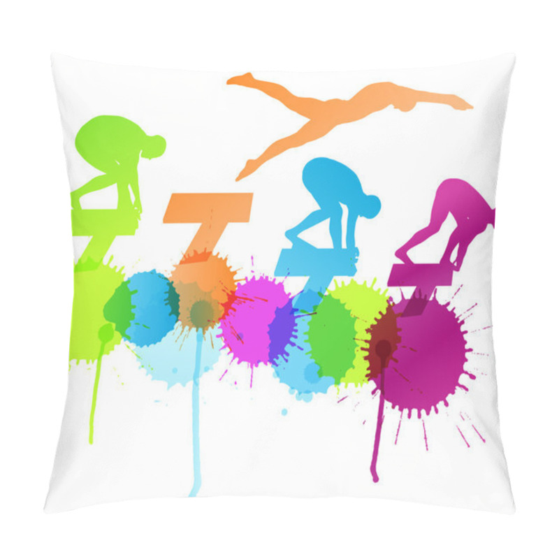 Personality  Active Young Swimmers Diving And Swimming In Water Sport Abstrac Pillow Covers