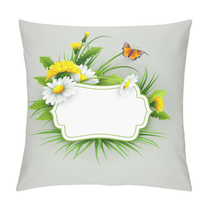 Personality  Fresh Spring Background With Grass, Dandelions And Daisies Pillow Covers