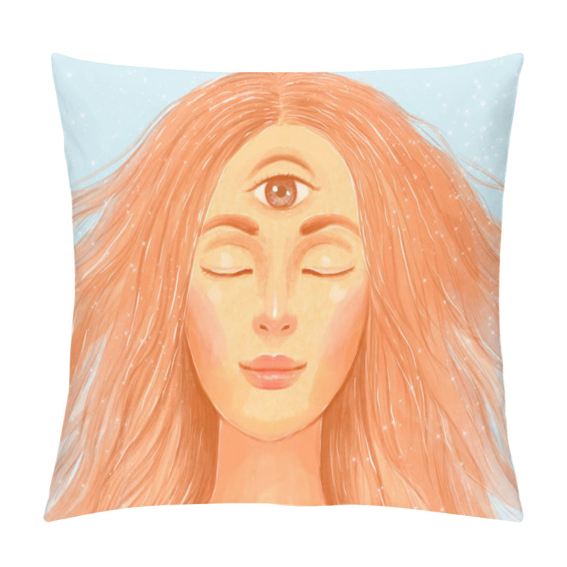 Personality  Beautiful Girl With A Third Eye. Meditation, Enlightenment, Awareness, Buddhism, Yoga Pillow Covers