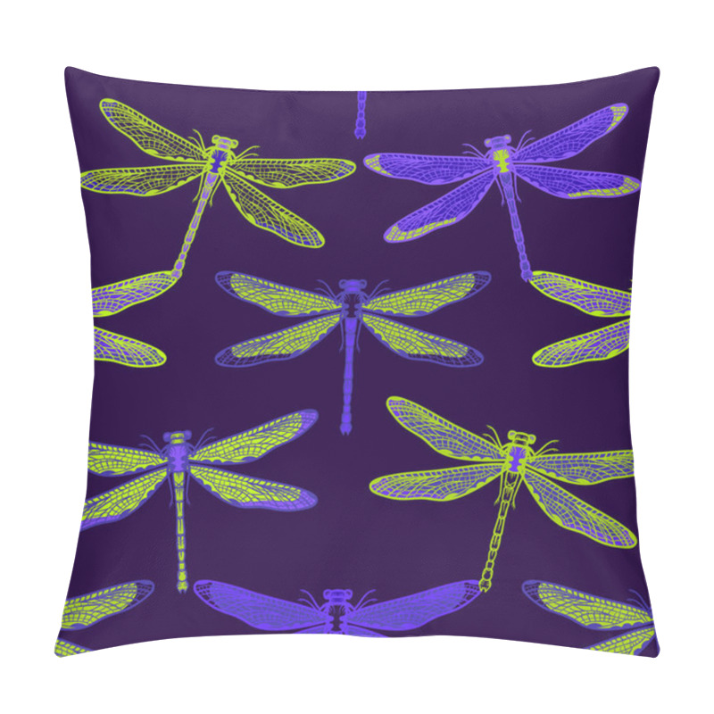 Personality  Hand Drawn Stylized Dragonflies Seamless Pattern For Girls, Boys, Clothes. Creative Background With Insect. Funny Wallpaper For Textile And Fabric. Fashion Style. Colorful Bright Pillow Covers