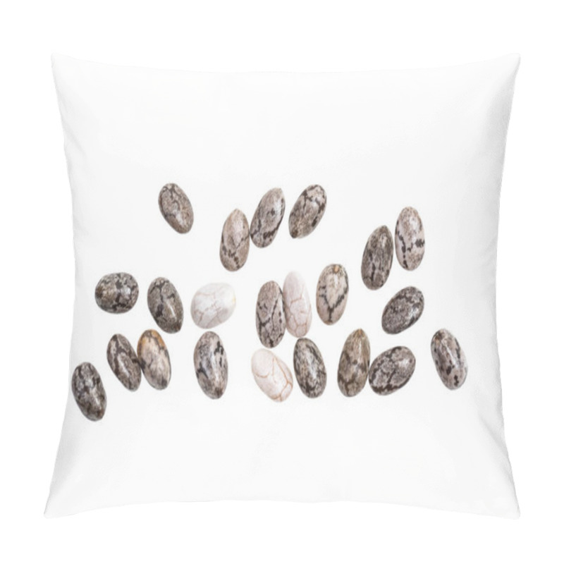 Personality  Close Up Of Some Healthy Chia Seeds Spread Out And Isolated On White Background Pillow Covers