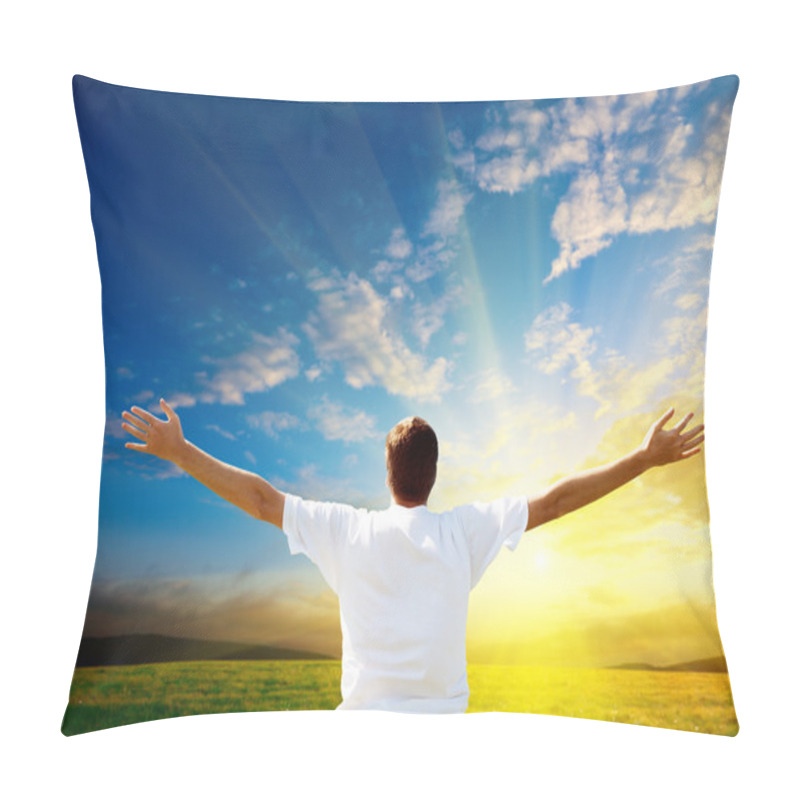 Personality  Sunset And Happy Man Pillow Covers