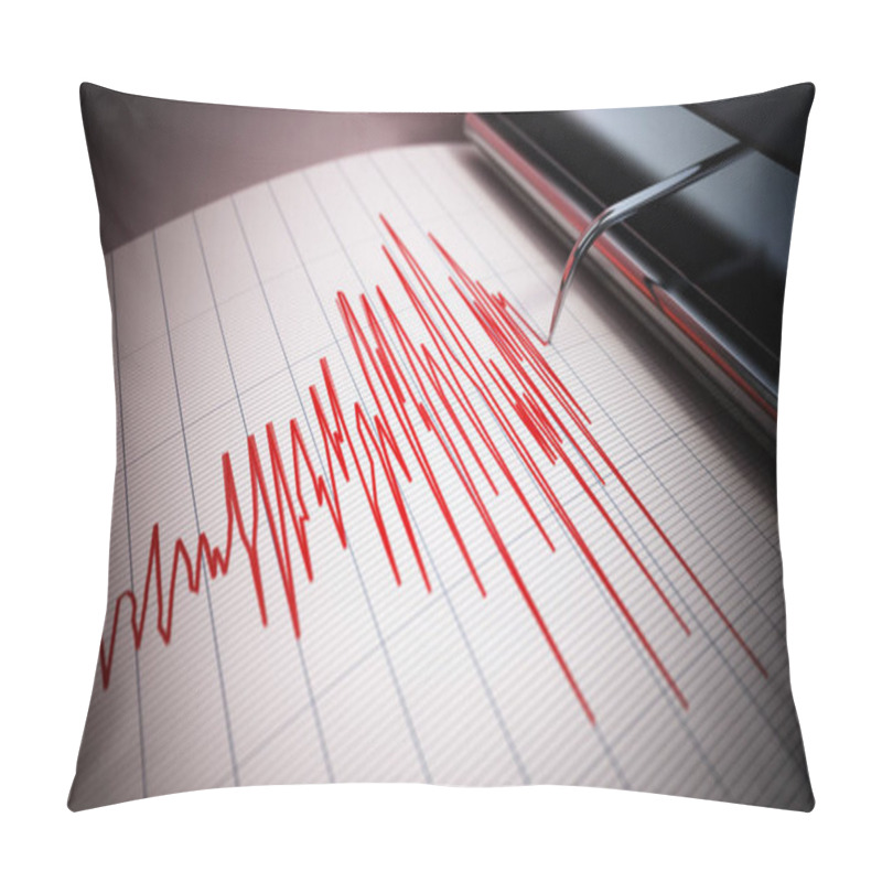 Personality  Seismograph Data Of A Large Earthquake. Seismic Waves On The Report Page. 3D Illustration. Pillow Covers