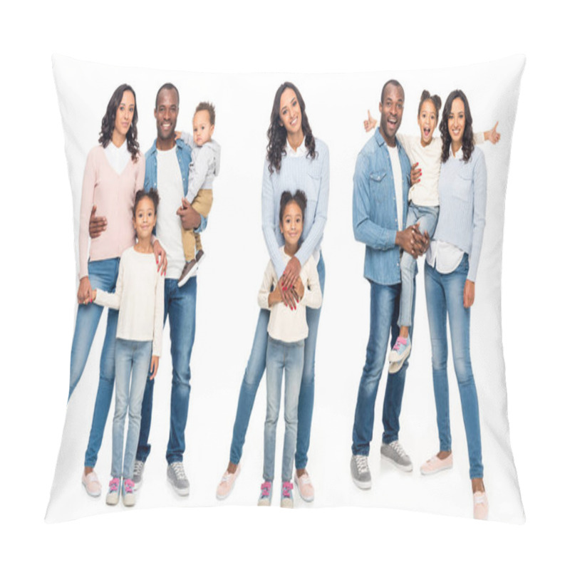 Personality  Collage Of African American Family Isolated On White Pillow Covers