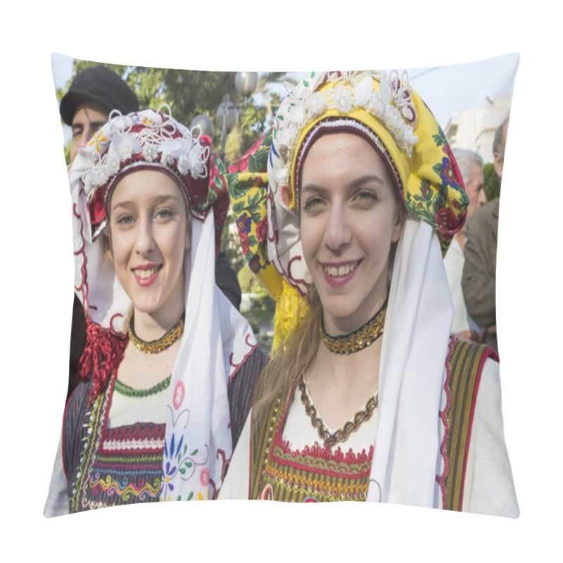 Personality  Folk Dancers From The Crete Club At The Parade In Thessaloniki, Pillow Covers