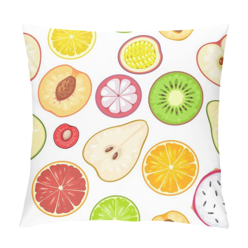 Personality  Seamless Pattern Fruits. Slice Apple, Kiwi, Lemon, Orange, Mango, Avocado Pillow Covers