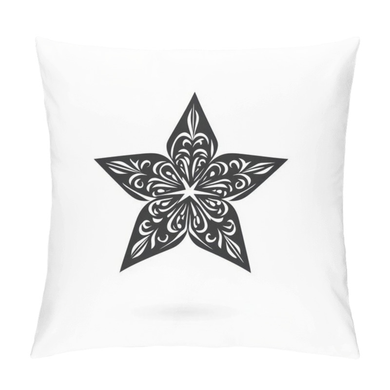 Personality  Intricate Black And White Star Design With Floral Motifs, Symbolizing Elegance And Creativity. Pillow Covers