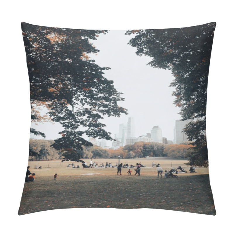 Personality  NEW YORK, USA - OCTOBER 11, 2022: People Spending Time In Central Park  Pillow Covers