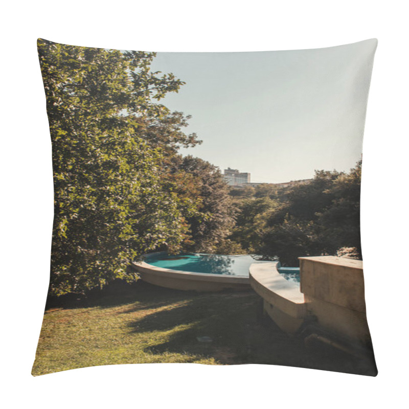 Personality  High, Green Trees And Artificial, Cascade Pond In Park Pillow Covers