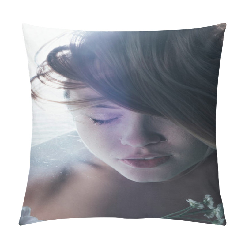 Personality  Close Up Of Beautiful Girl Posing Underwater With Flowers Pillow Covers