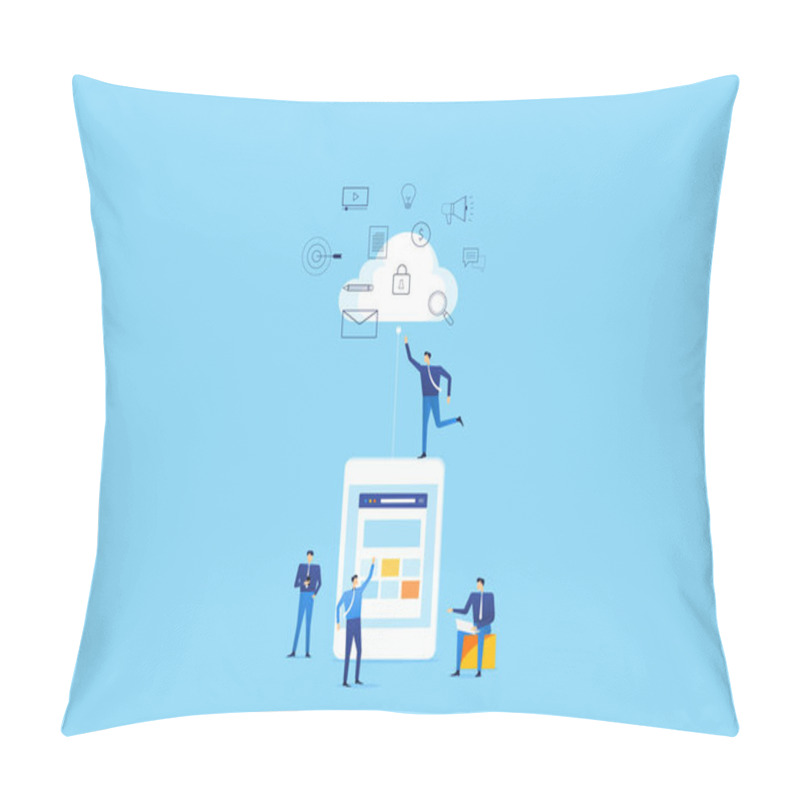 Personality  Team Business People  Use Mobile Connect On Cloud Computing Service Concept  Pillow Covers