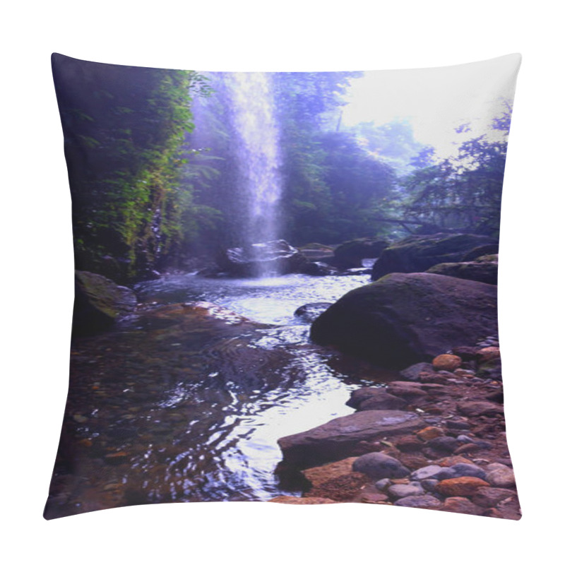 Personality  Sunset Serenity At The Waterfall. The Golden Hues Of Sunset Paint The Waterfall In A Magical Glow, Creating A Serene And Peaceful Atmosphere. Pillow Covers