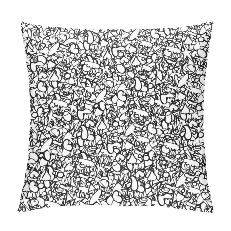 Personality  Vector Illustration Of Icons, Hearts, Stars, Dots. Black And White Symbols Pillow Covers