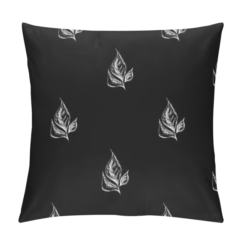 Personality  Seamless Hand Drawn Pattern Of Abstract Laurel Leaves Isolated On Black Background. Vector Floral Illustration. Cute Doodle Modern Isolated Pop Art Elements. Outline Pillow Covers