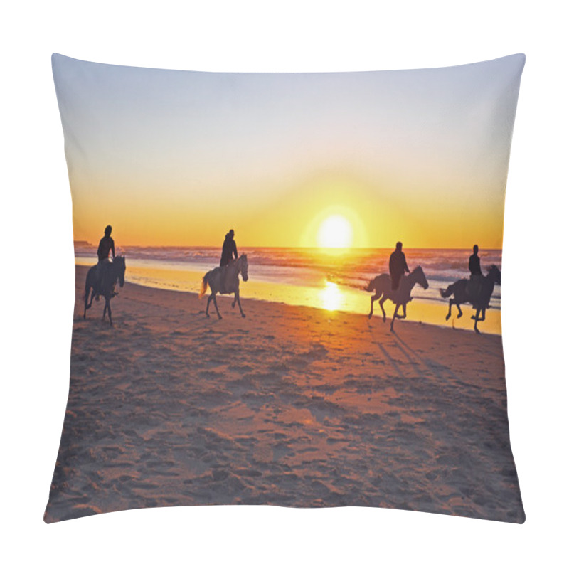 Personality  Horse Riding On The Beach At Sunset Pillow Covers